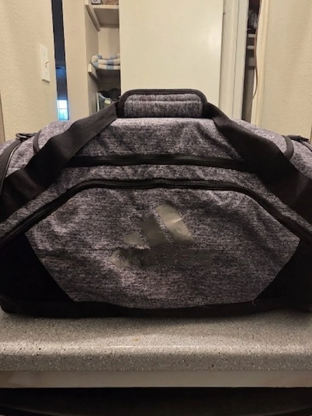 Adidas Gym Bag Gray/Black Polyester Zip & Adjustable Strap